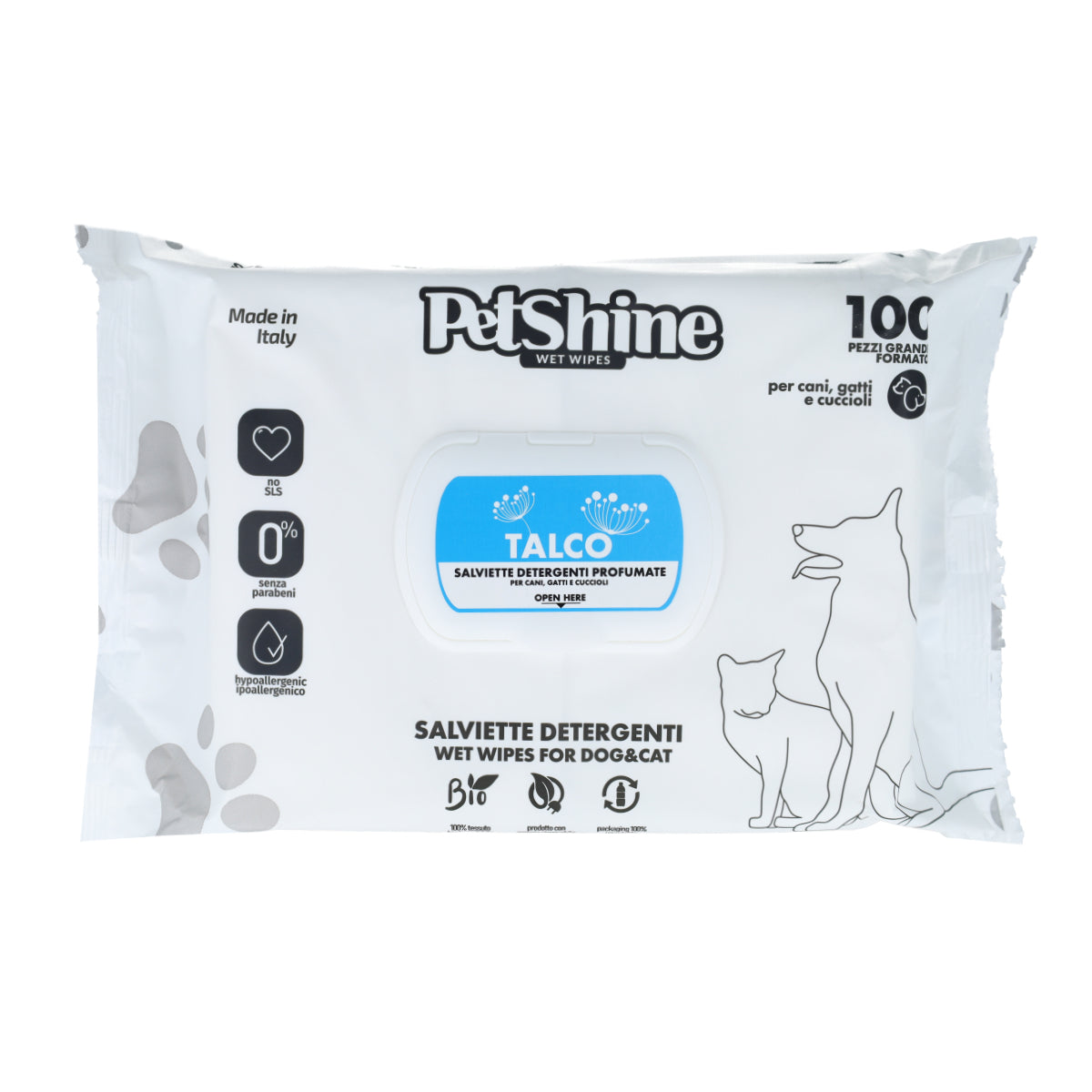 Lingettes hygiène Chien/Chat Talc Porrini 100 lingettes par sachet
