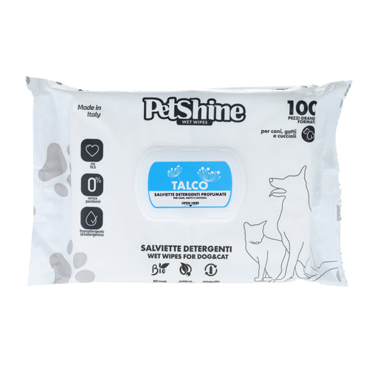 Lingettes hygiène Chien/Chat Talc Porrini 100 lingettes par sachet