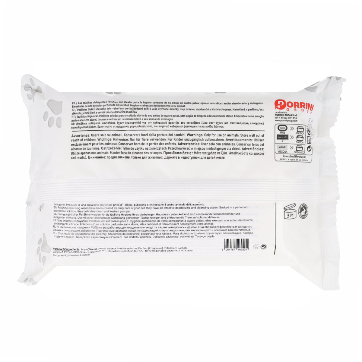 Lingettes hygiène chien/chat sans odeur Porrini 40 pces