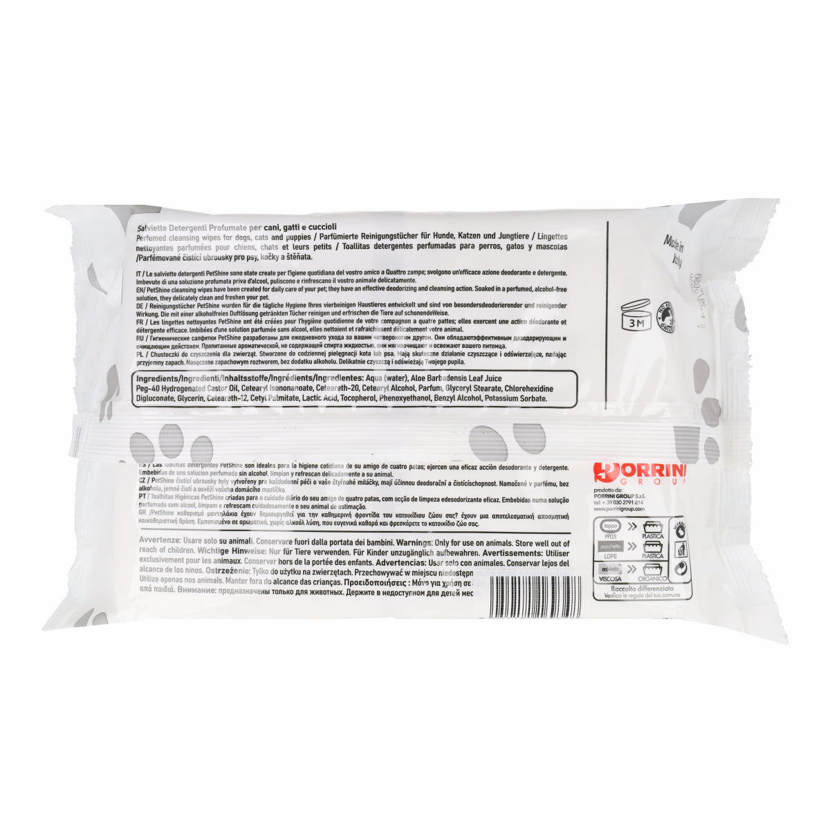 Lingettes Nettoyantes Chien et Chat Lait d'Amande Porrini 100 unités
