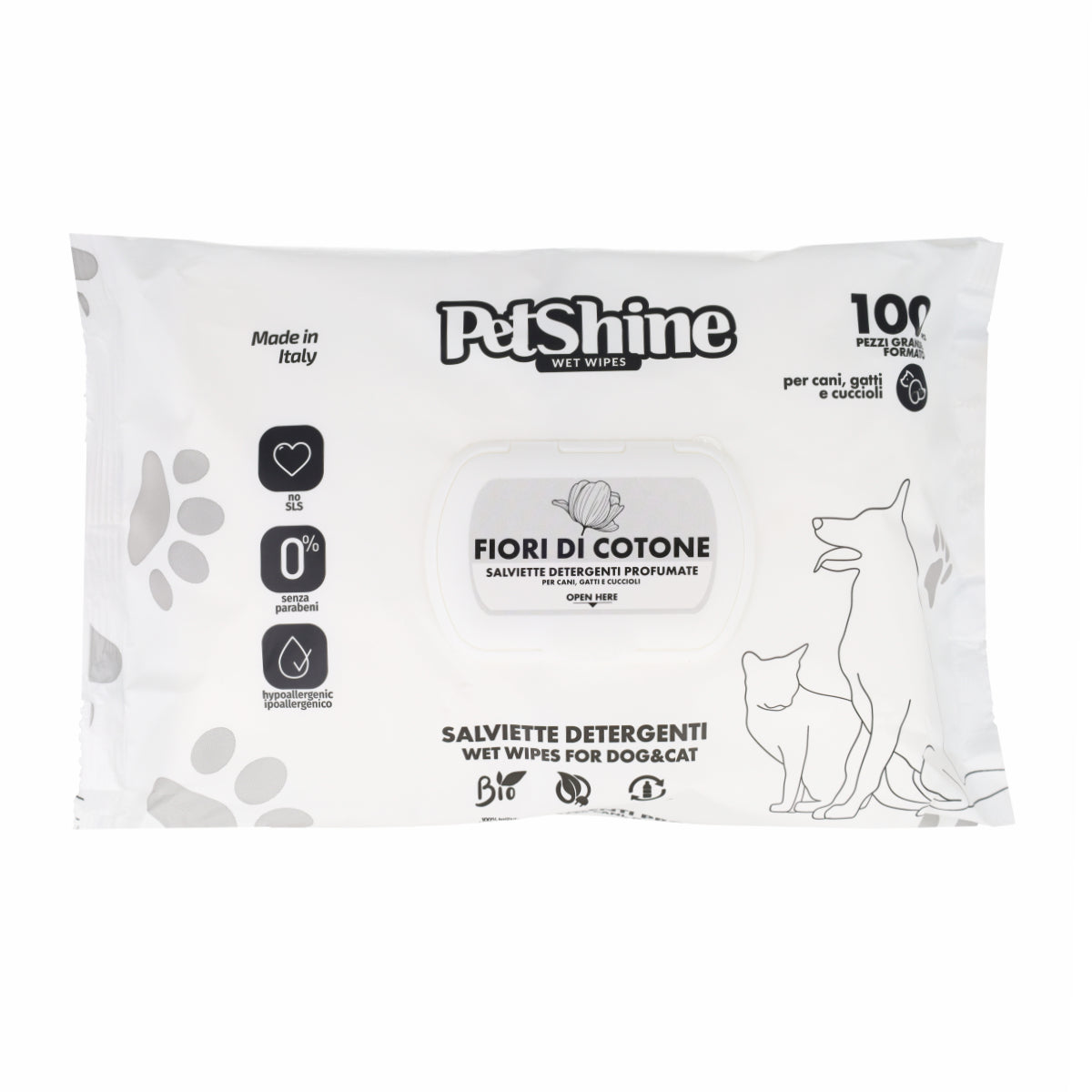 Lingettes Hygiène Chien et Chat Fleurs et Coton Porrini 100 unités