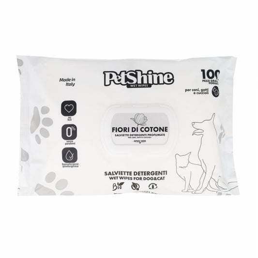 Lingettes Hygiène Chien et Chat Fleurs et Coton Porrini 100 unités
