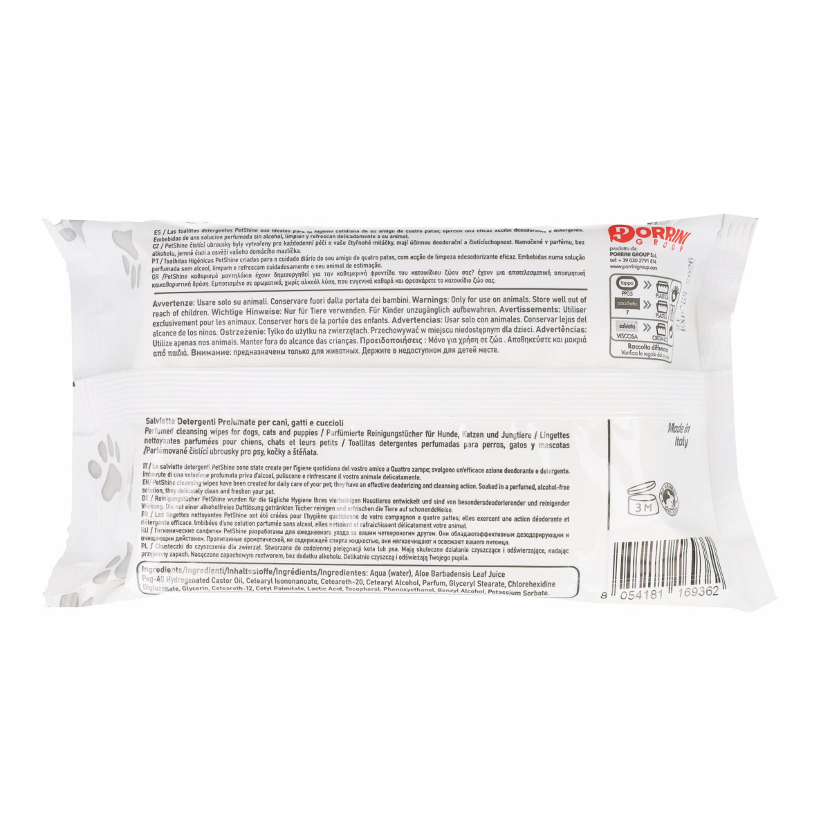 Lingettes Hygiène Chien et Chat Jojoba et Avoine Porrini 40 unités