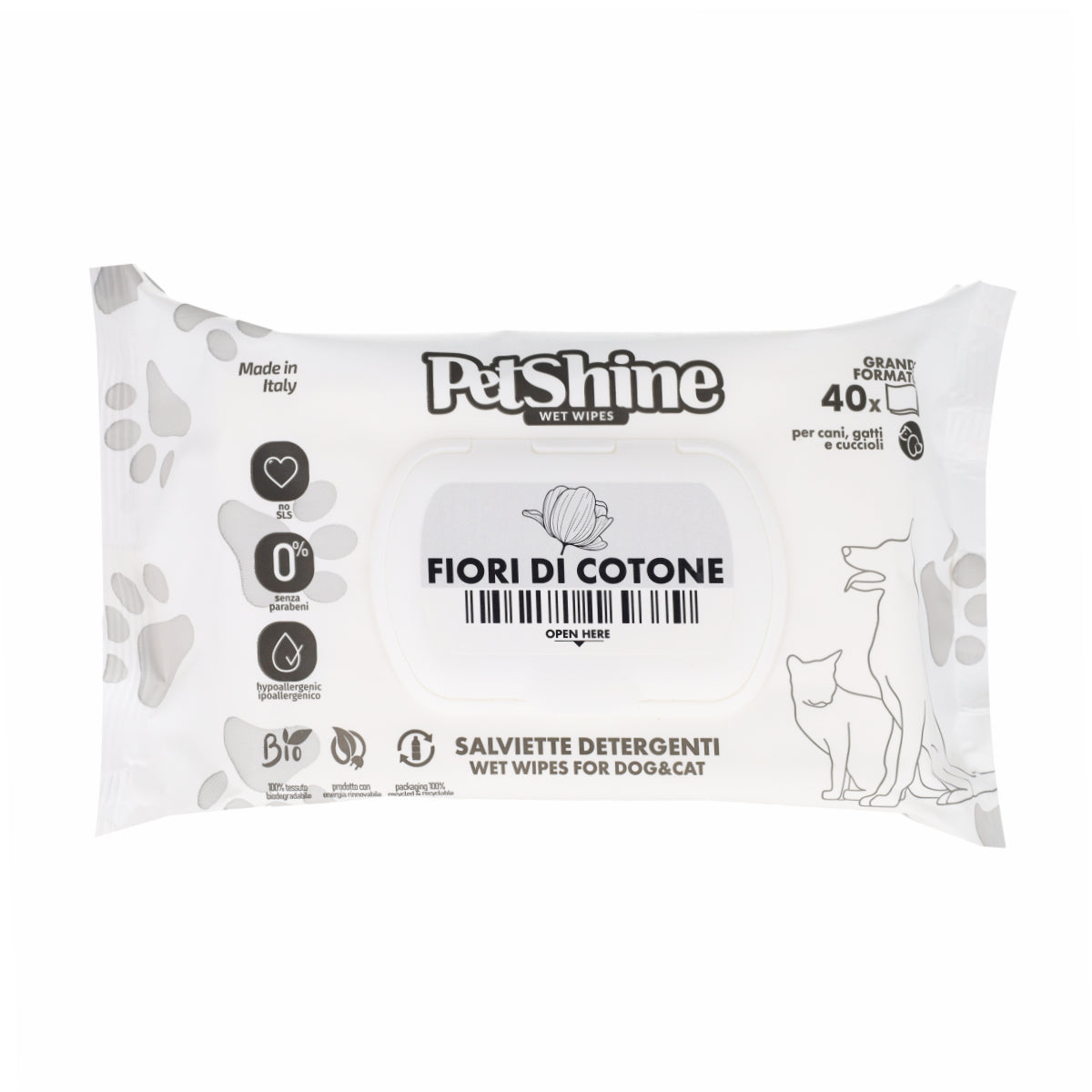 Lingettes Nettoyantes Chien et Chat Fleurs et Coton Porrini 40 p.