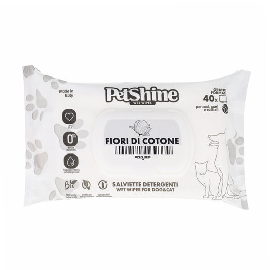 Lingettes Nettoyantes Chien et Chat Fleurs et Coton Porrini 40 p.