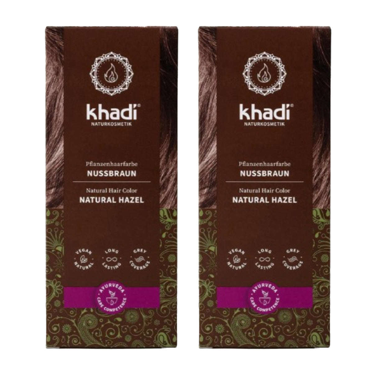 Pack 2x Tinte natural castaño avellana, Khadi, 100 g