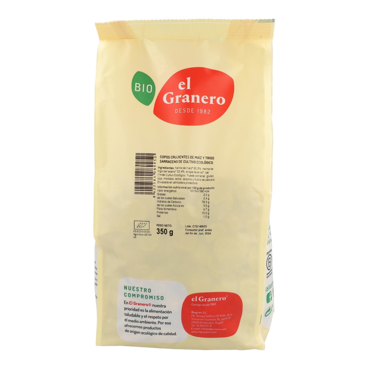 Copos Crujientes de Maíz y Trigo Sarraceno Bio, 350 g  El Granero