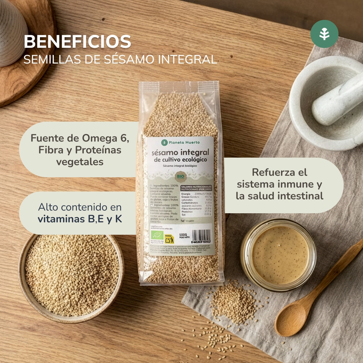 Sésamo integral crudo ECO Planeta Huerto 500 g