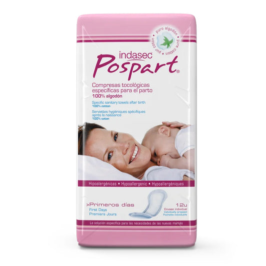 Serviettes hygiéniques post-partum 100 % coton INDASEC POSPART Premiers Jours 12 unités