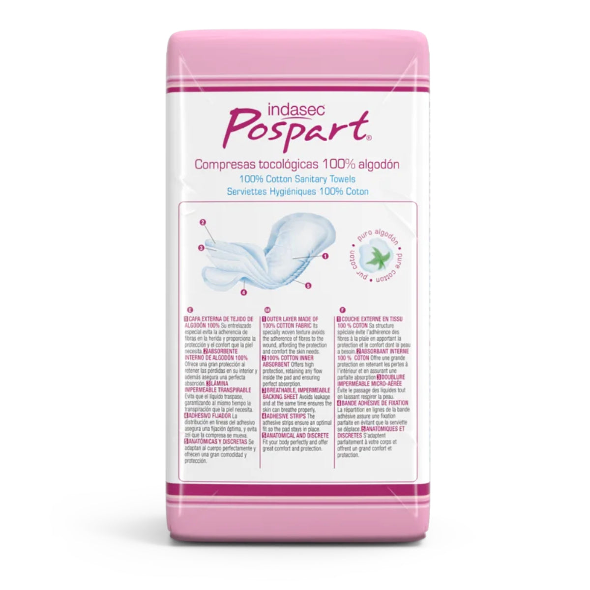 Serviettes hygiéniques post-partum 100 % coton INDASEC POSPART Premiers Jours 12 unités