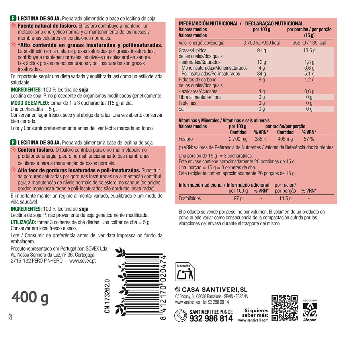 Lécithine pot Santiveri 400 g