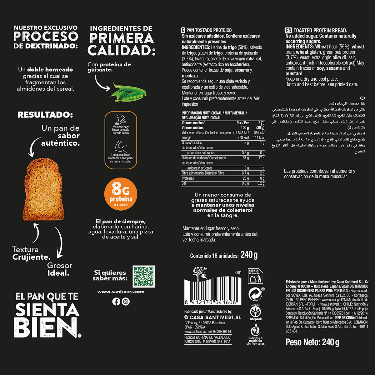 Pain grillé protéiné 25 % de protéines Santiveri 240 g