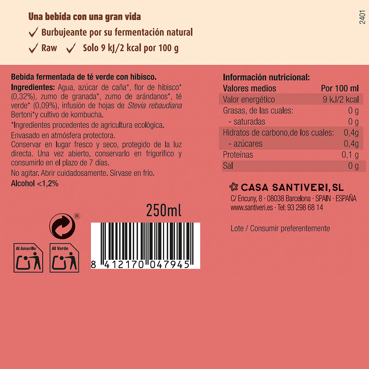 Kombucha Hibiscus Bio Santiveri 250 ml