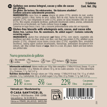 Biscuits triple zéro éclats de cacao Santiveri 3 unités