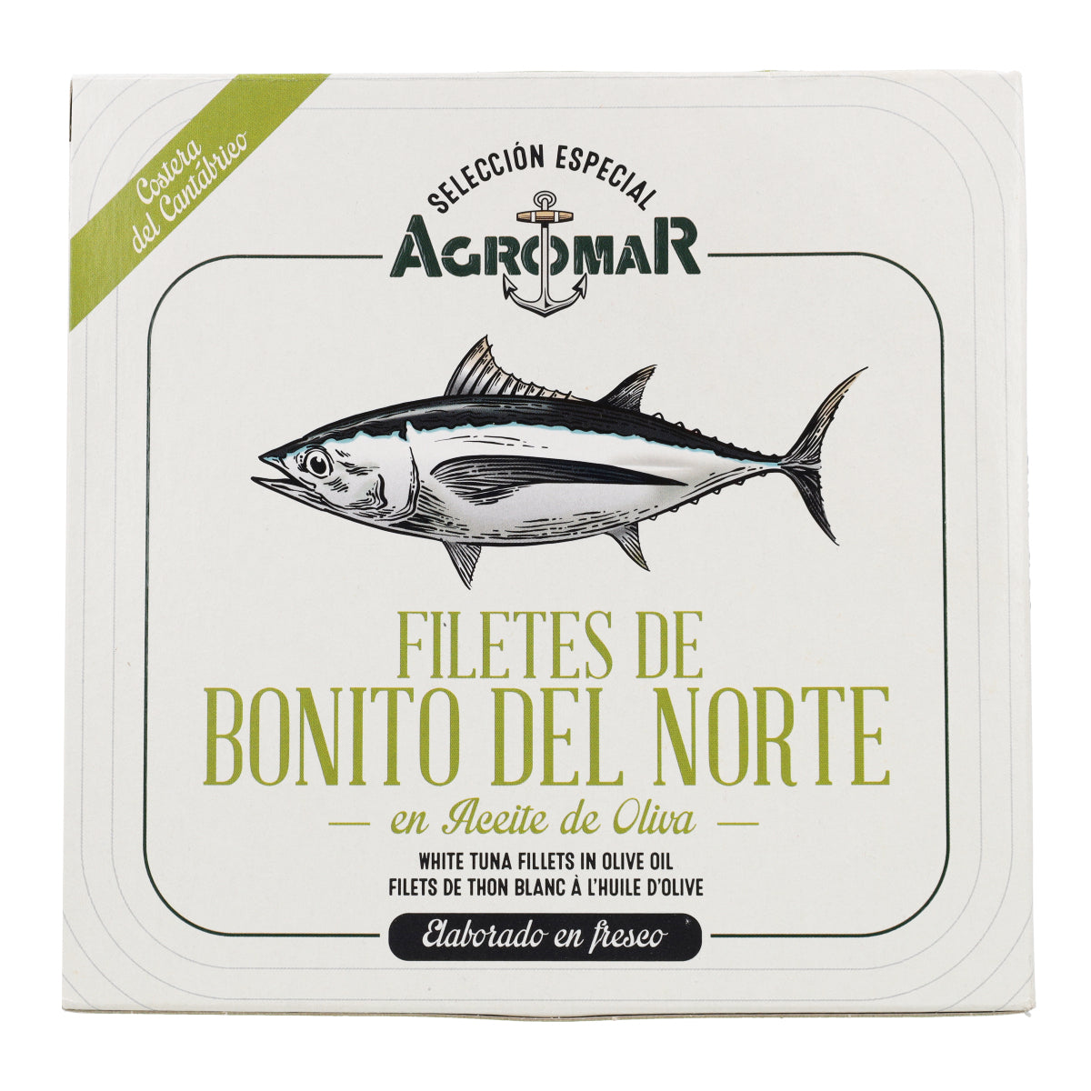 Filets de Bonite du Nord à l'Huile d'Olive Côte Cantabrique en Conserve AGROMAR 550 g (350 g égoutté)
