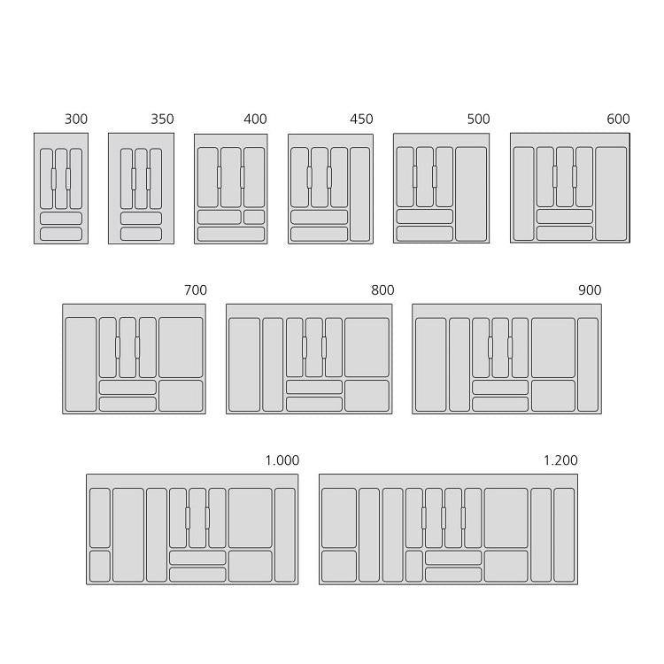 Emuca Cubertero para cajón de cocina, módulo 700 mm, Plástico, Gris