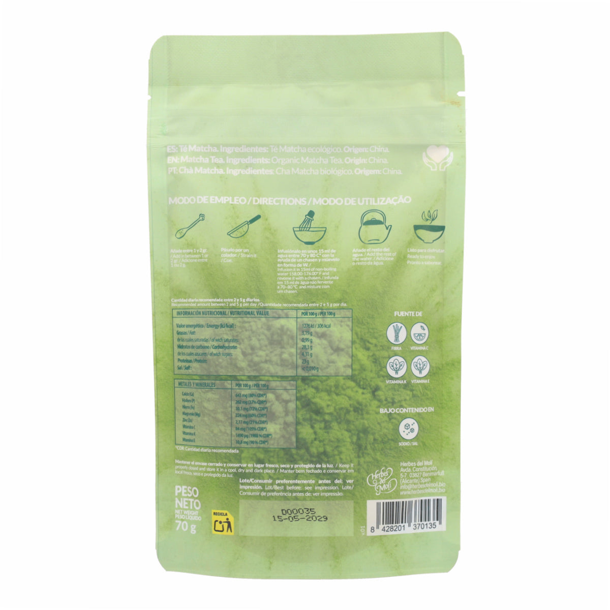 Matcha BIO en Doypack Artemis Bio 70 g