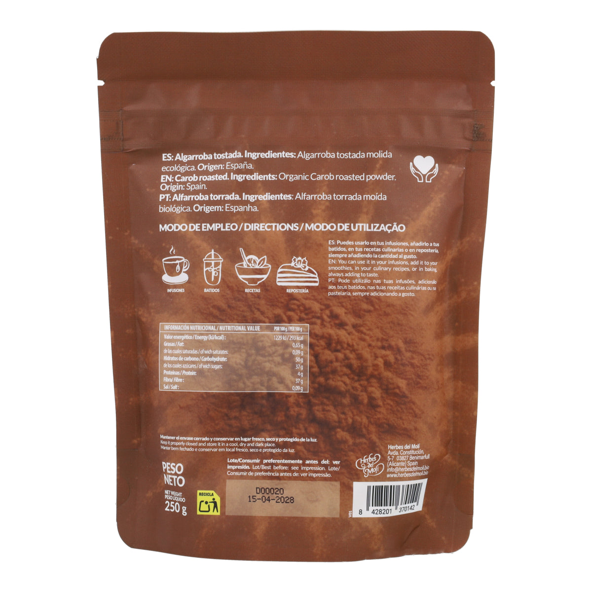 Caroube Torréfiée Moulue BIO Doypack Artemis Bio 250 g