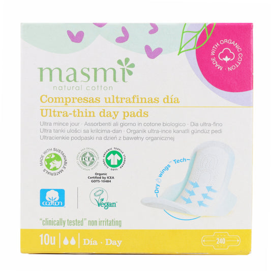 Serviettes hygiéniques ultra 100 % coton Masmi 10 unités