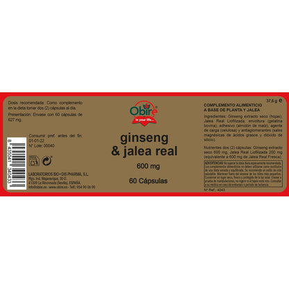 Ginseng et Gelée Royale 600 mg Obire 60 gélules
