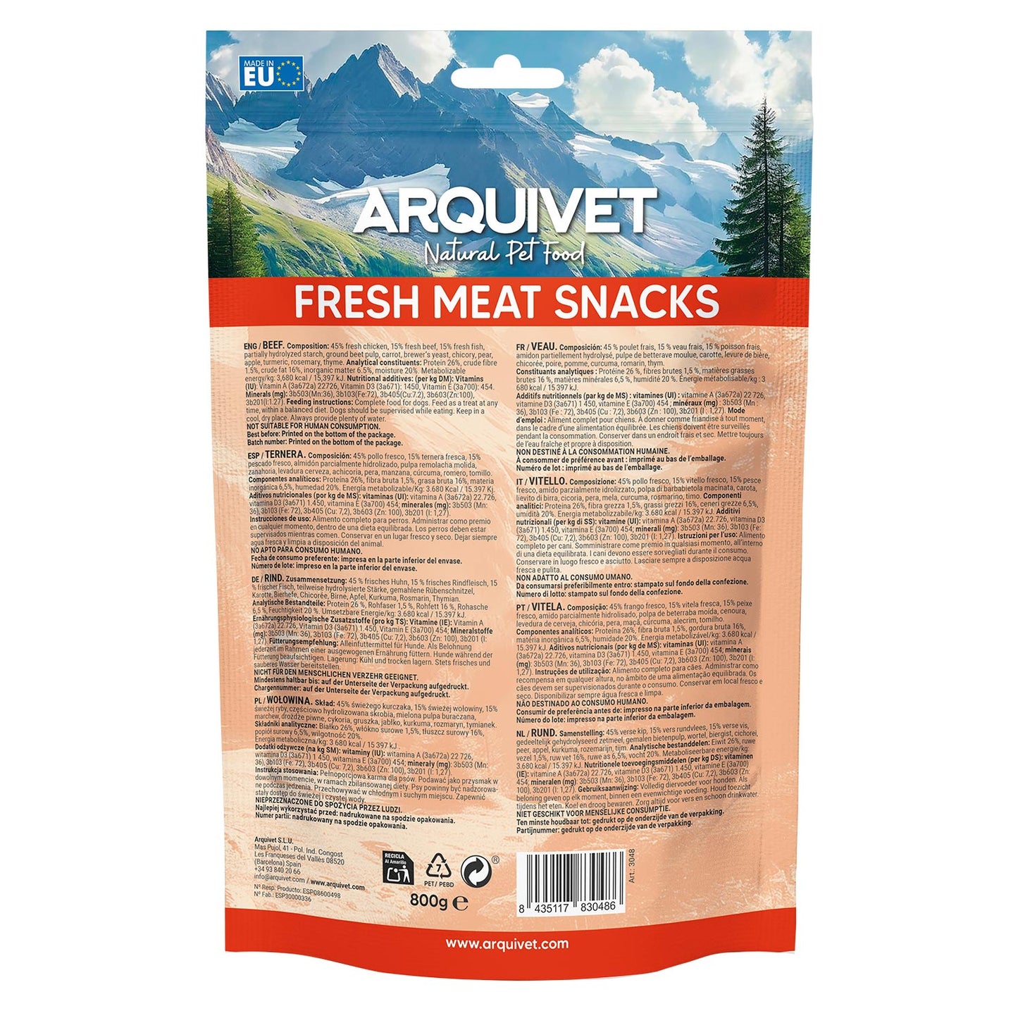 Friandise pour chien à la viande fraîche de bœuf Arquivet 800 g