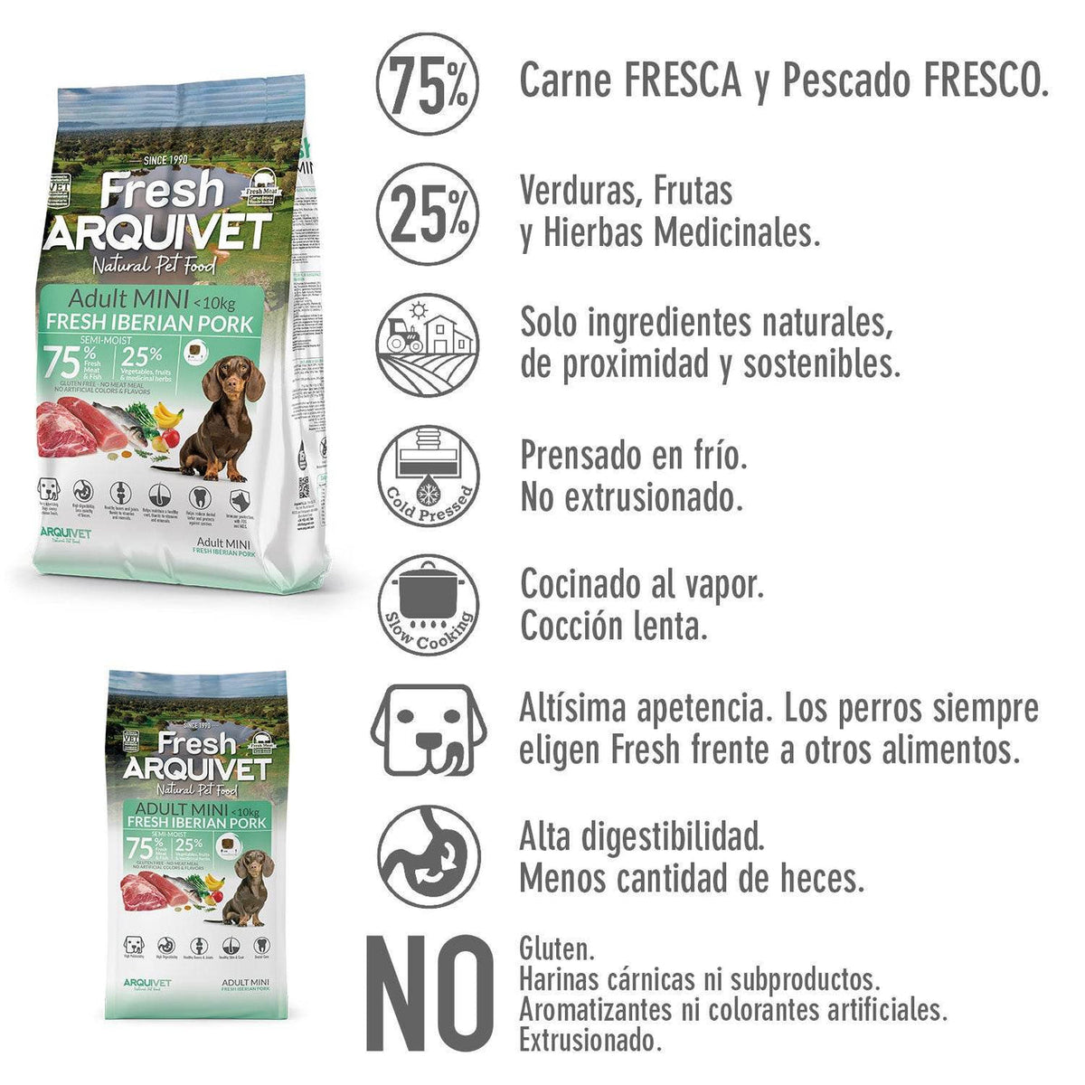 Alimentation semi-humide pour chiens Fresh Mini Porc Ibérique Arquivet 2,5 Kg