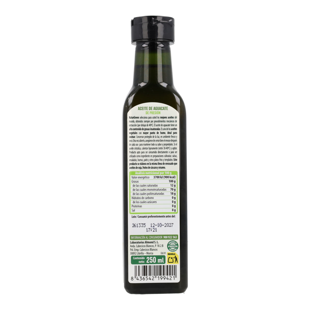 Huile d'Avocat bouteille PET NaturGreen 250 ml
