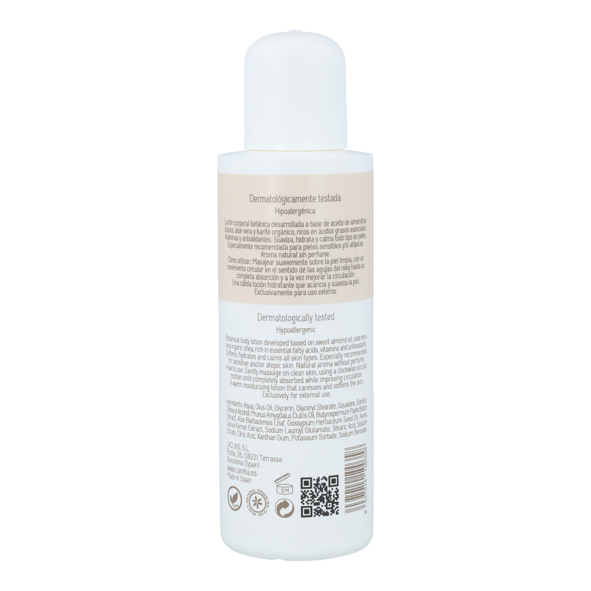 Loción Corporal segura durante el embarazo de Almendras Dulces, Manteca Karité y Aloe Vera Carelia 200 ml