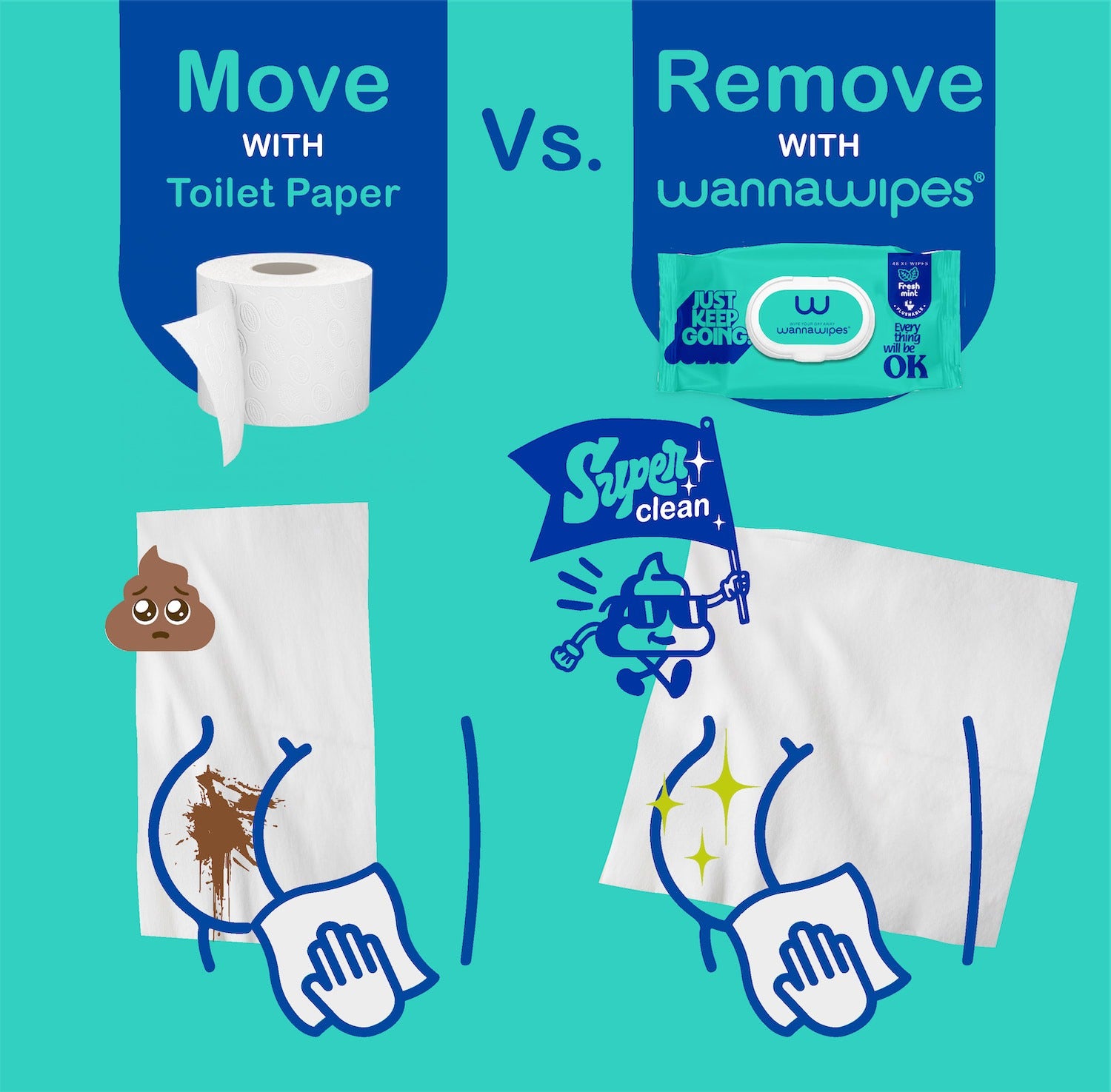 Lingettes pour bébés Jetables WC Menthe Wannawipes 48 unités