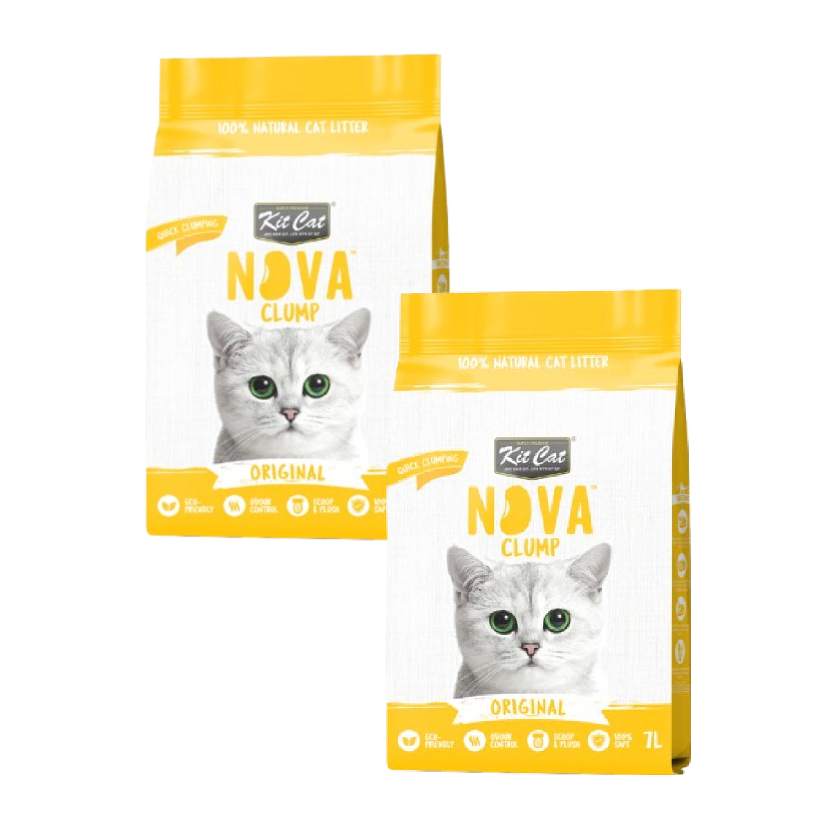 Lot de 2 Kit Cat SoyaClump Pack Économique - Litière Végétale Originale pour chats 7 L