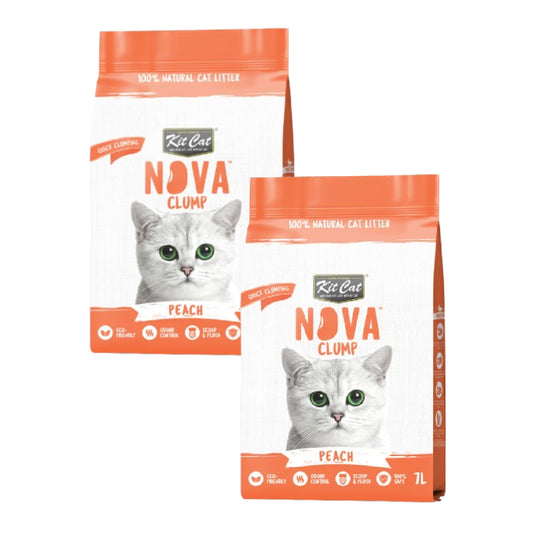 Lot de 2 x Kit Cat Litière Eco SoyaClump Pack Économie - Pêche 7 L Litière pour chat