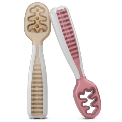 Pré-cuillères pour bébé + 6 mois NumNum lot de 2 unités Beige et Grenat