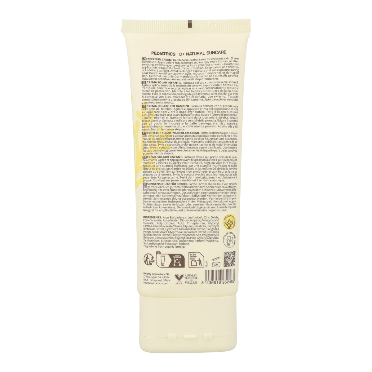 Pédiatrie D+ Protection Solaire Naturelle Lotion Minérale SPF50 Freshly Cosmetics 100 ml