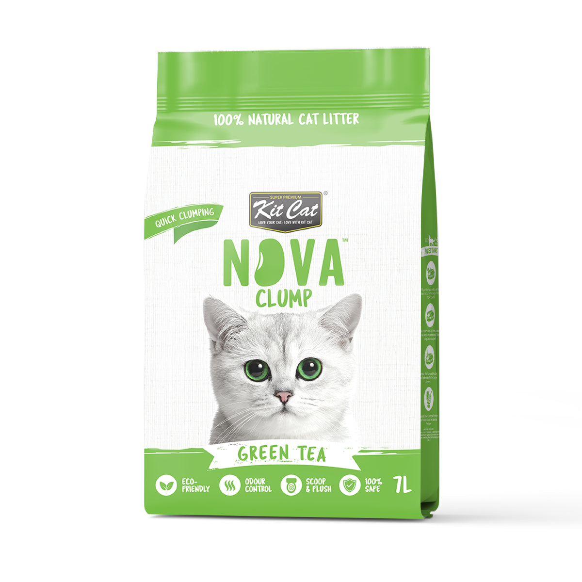 Lot de 2 paquets de litière pour chats Kit Cat Eco SoyaClump, formule Green Tea, 7 L