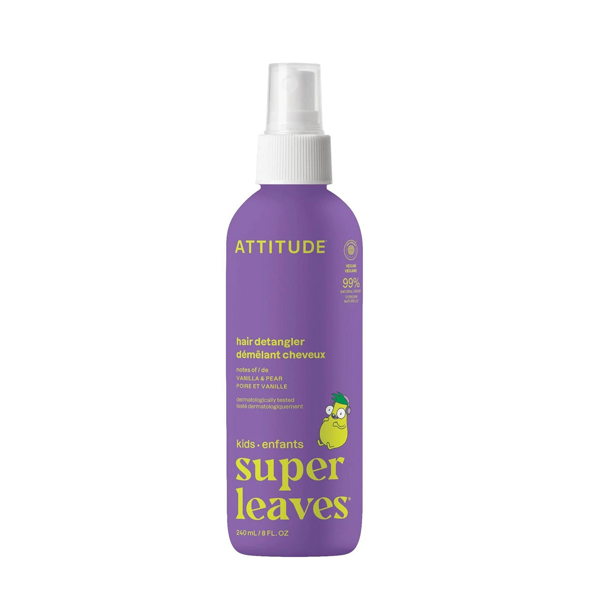 Super Leaves kids Desenredante capilar para niños Vainilla y pera Attitude 240 ml