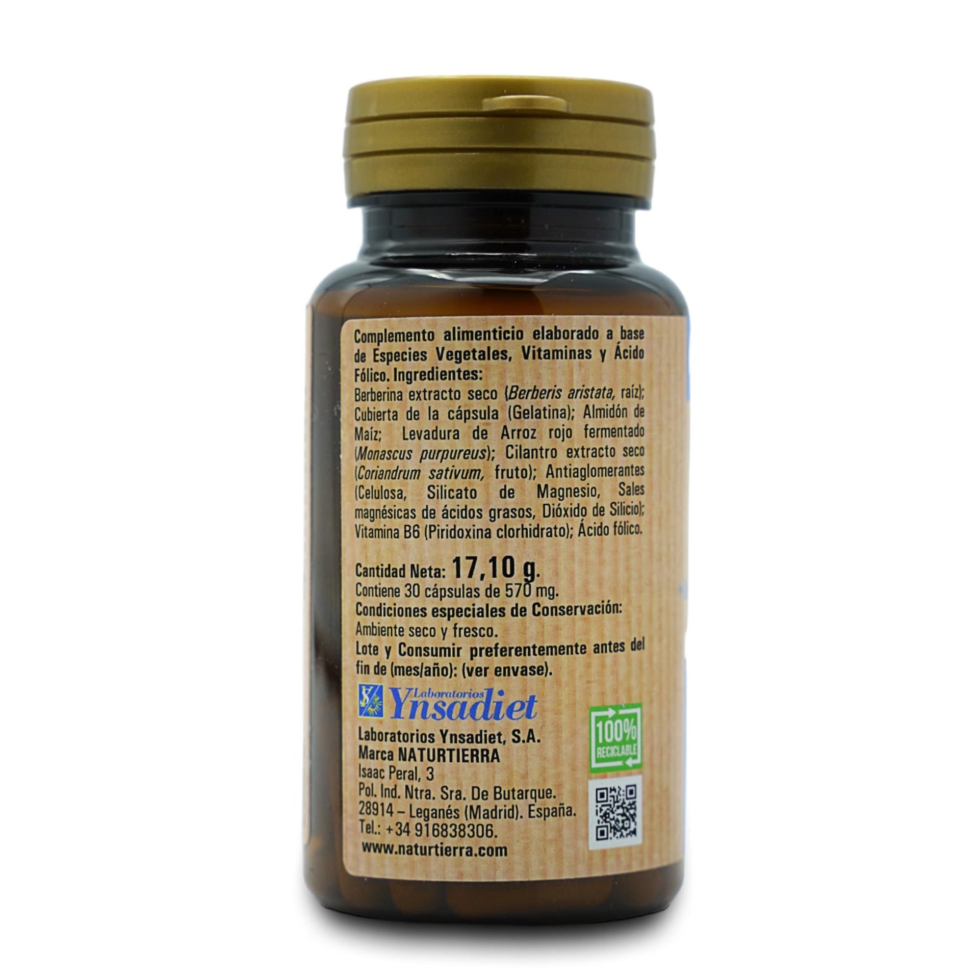 Colesterol plus berberina + levadura de arroz rojo fermentado + cilantro, 30 cáp. NaturTierra