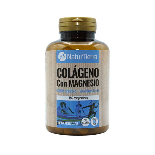 Colágeno con magnesio + Silicio orgánico + Vitamina C y D, 180 comprimidos. NaturTierra