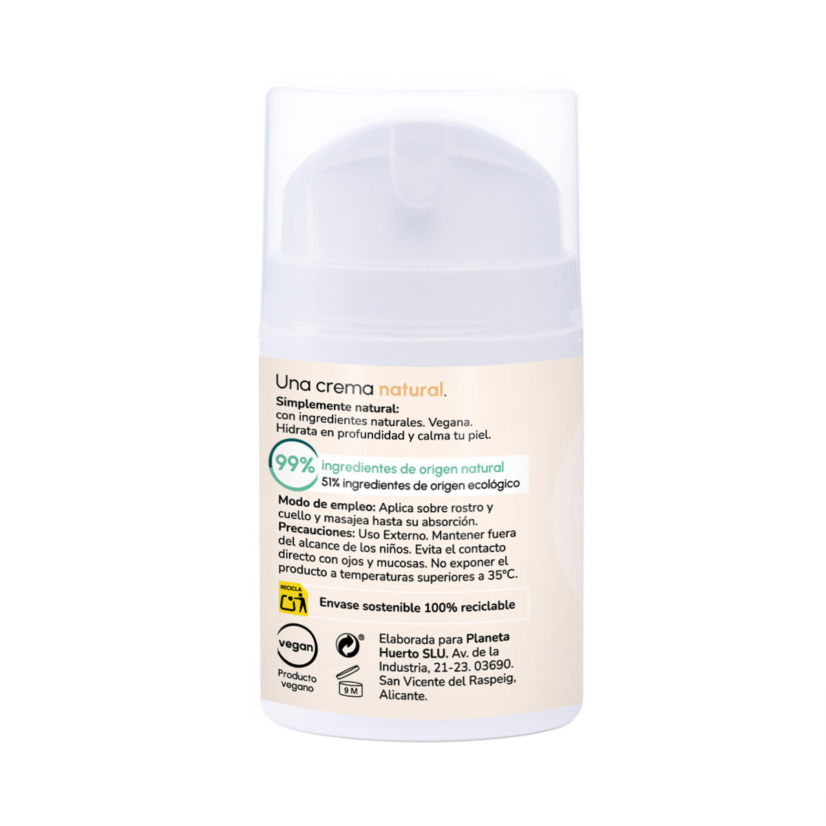 Crema hidratante facial Argán y algodón Planeta Huerto 50 ml
