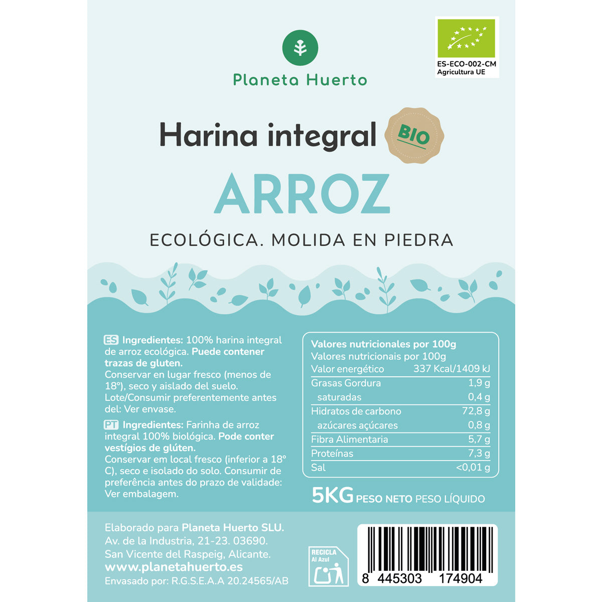 Harina Integral de Arroz Eco Planeta Huerto 5 Kg