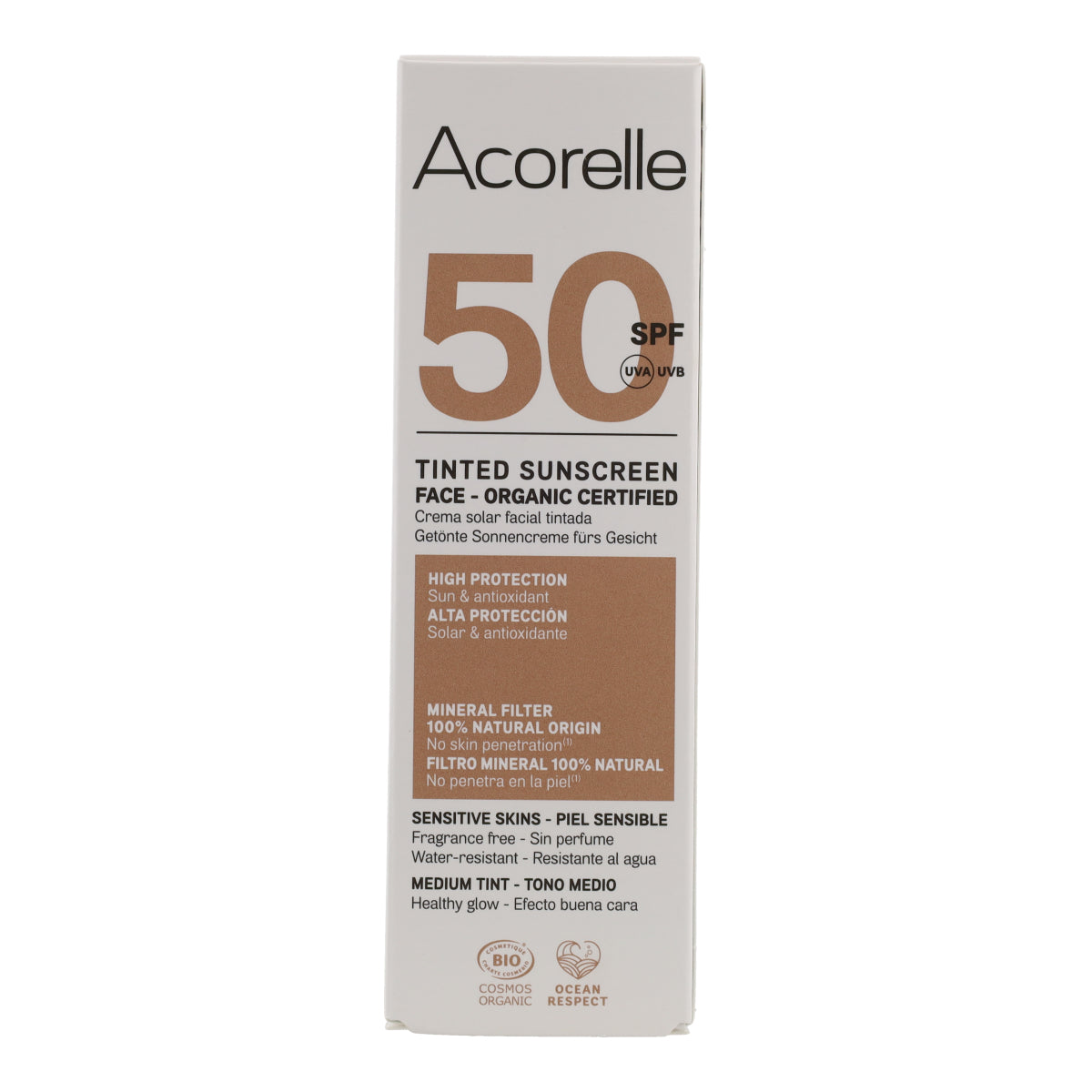 Crema facial color medio spf 50 Acorelle 50 ml