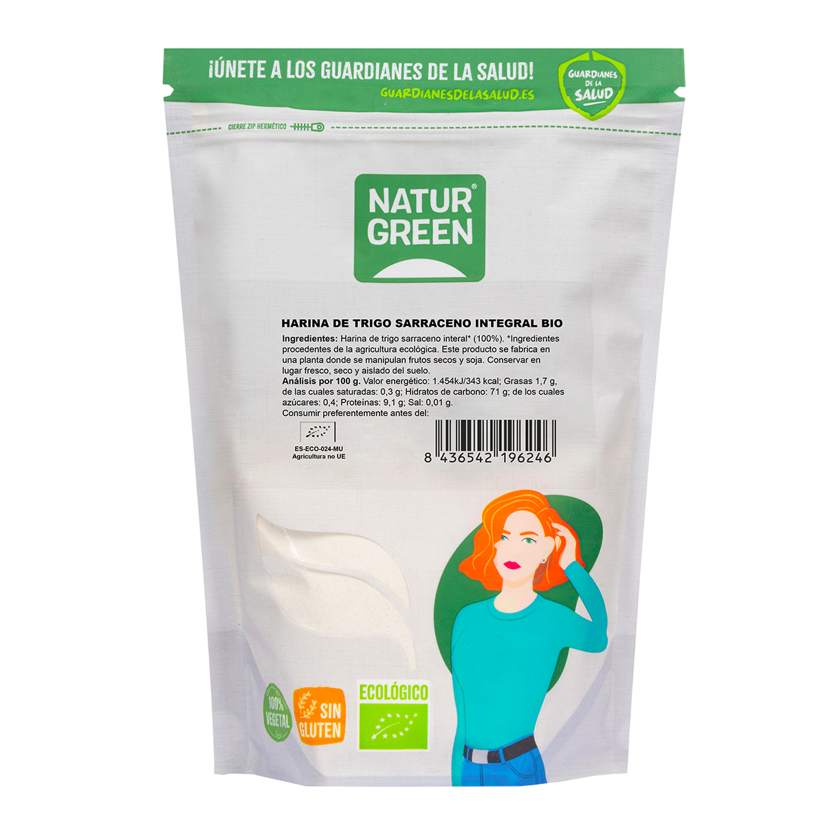 Pack 2 x Harina Trigo Sarraceno Integral Bio Sin Gluten NaturGreen 500 gr