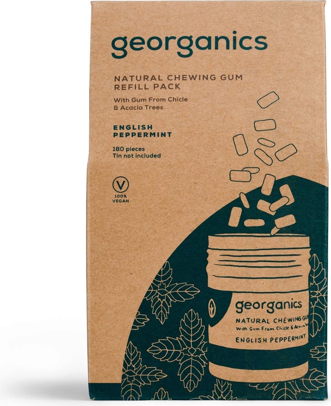 Recarga de chicle natural de menta, Georganics 140 unidades