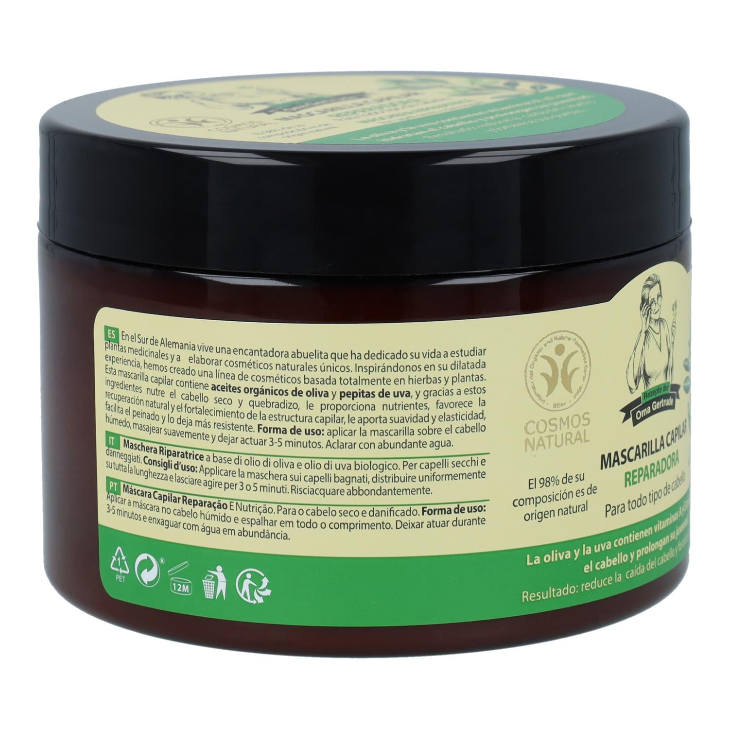 Mascarilla capilar reparación y nutrición cabellos secos y dañados, Oma gertrude, 300 ml
