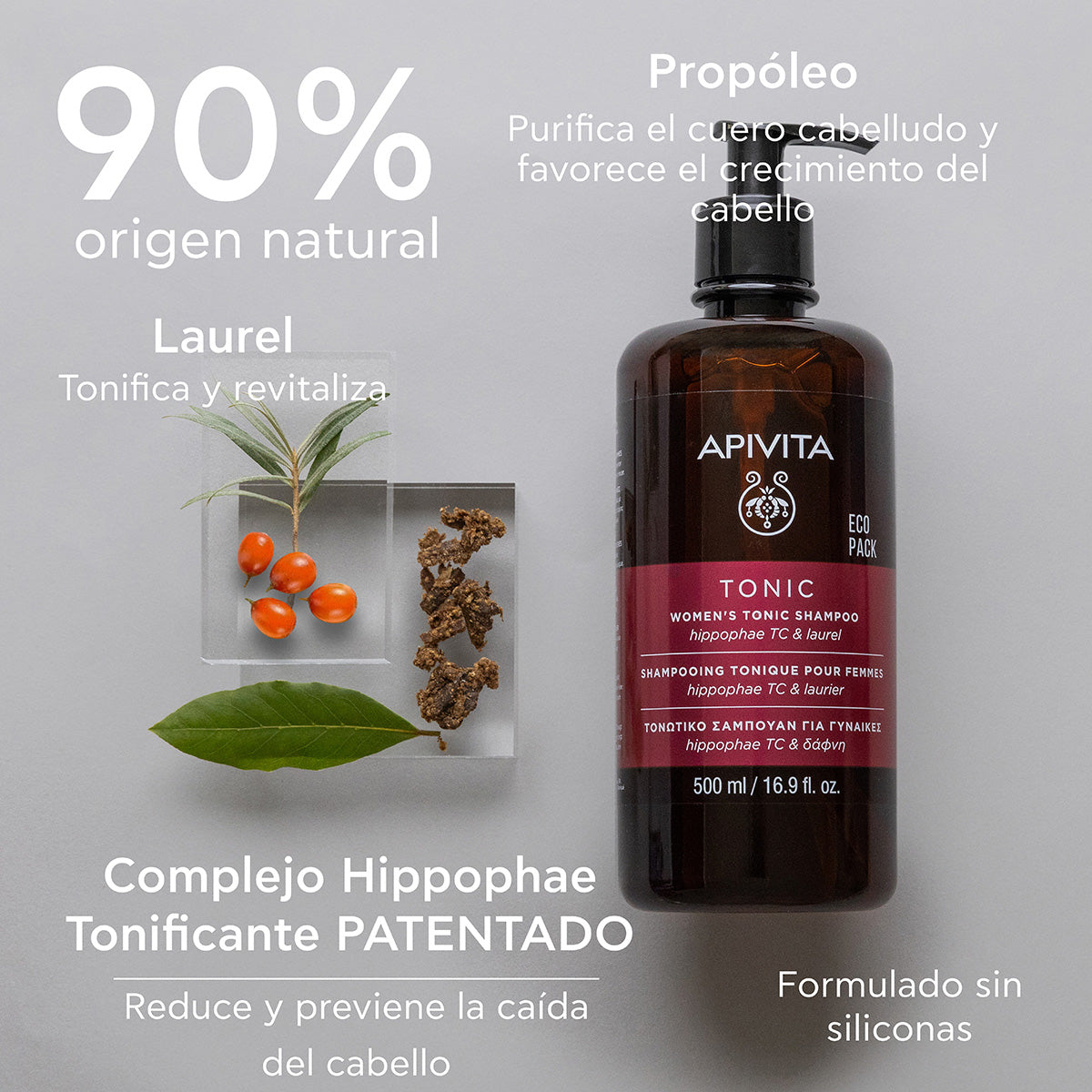 Champú tonificante para mujeres para la caída del cabello - ECOPACK APIVITA, 500 ml