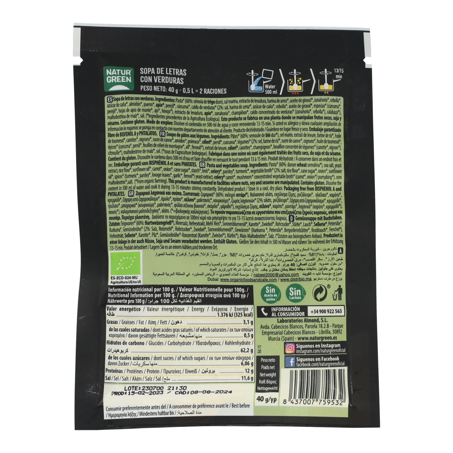 Sopa Letras con verdura bio Naturgreen, 40g