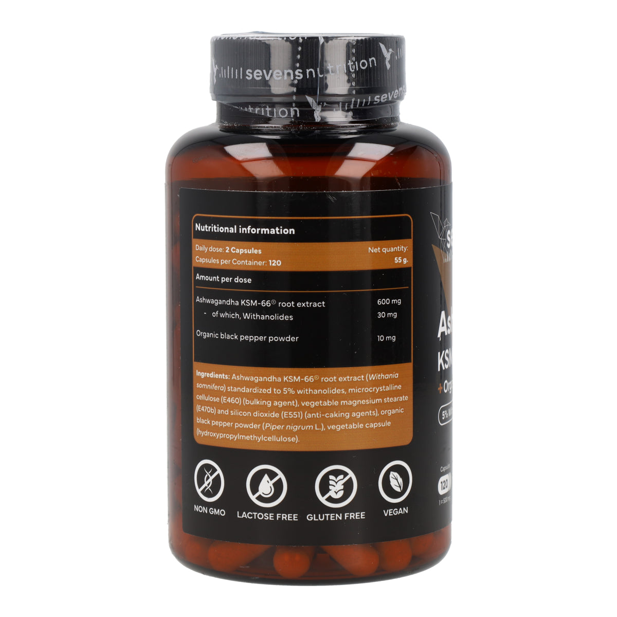 Ashwagandha KSM 66 Complex con Pimienta Negra Sevens Nutrition 120 cápsulas