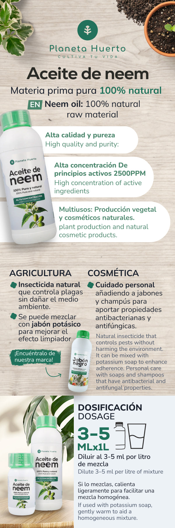 Huile de Neem 100% Pure et Naturelle Planeta Huerto 1L