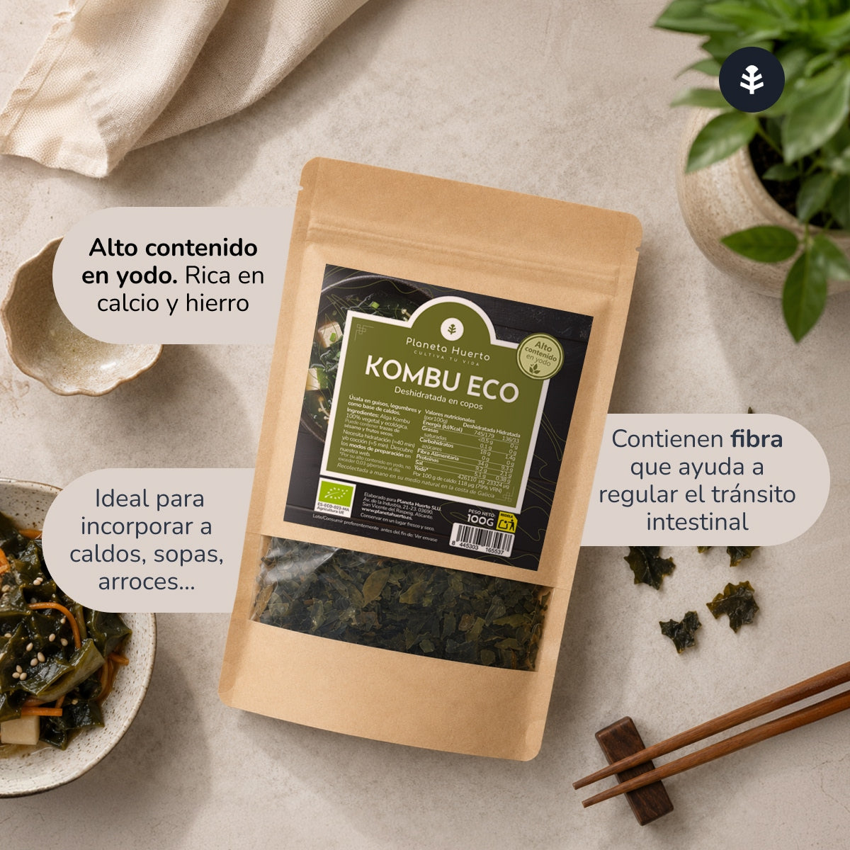 Flocons d'algues Kombu ECO Planeta Huerto 100 g