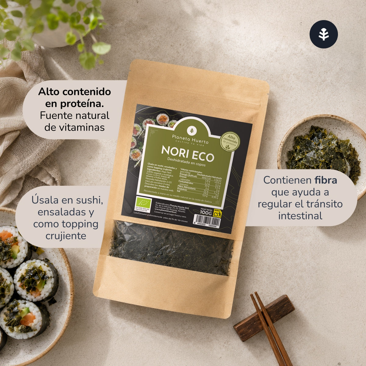 Flocons d'algues Nori ECO Planeta Huerto 100 g