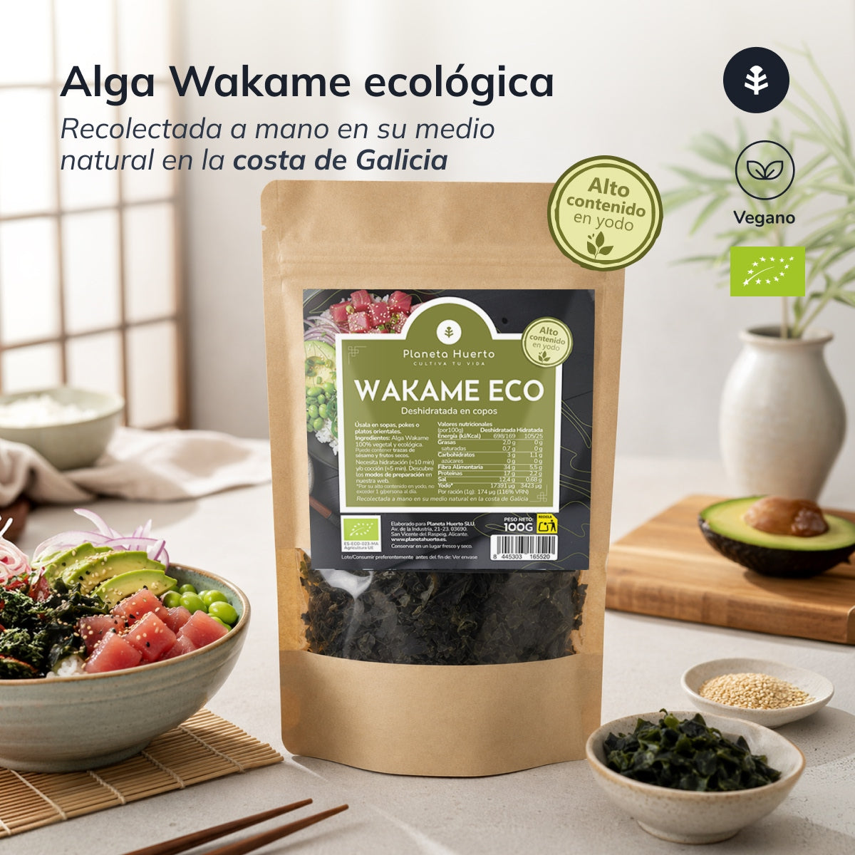Flocons d'algues wakame ECO Planeta Huerto 100 g